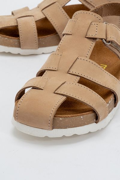mnpc Sandale pentru copii unisex, bej, din piele naturală, cu talpă din plută