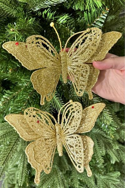BeySüS New Year's Pine Tree Ornament Butterfly Gold Double
