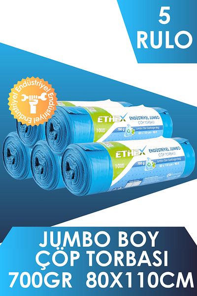 Ethex كيس قمامة صناعي كبير الحجم (10 قطع 700 جرام 80 × 110 سم 90 لتر أزرق 5 لفات)