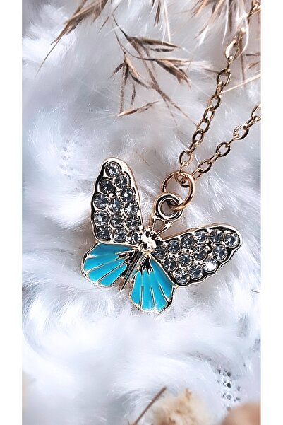 Serenity قلادة فولاذية على شكل فراشة زرقاء