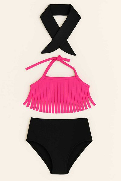 My Kids Wear Bandana Ruffle Detailed High Waist Girls' Swimsuit Set