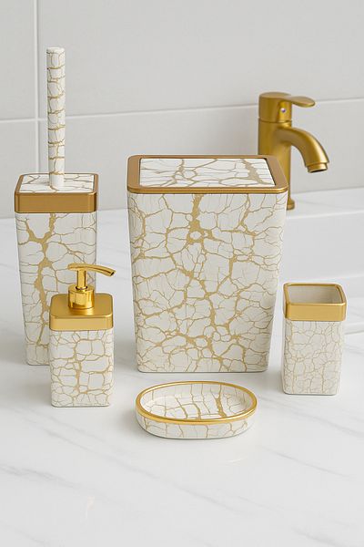 İmera Acrylic 5 Piece Square Cracking Pattern Bathroom Set - (HARD PLASTIC)