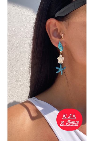 Atelier Licia Summer Themed Turquoise Dangle Earrings with Starfish and Turtle Figures