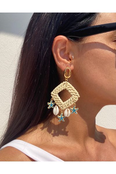 Atelier Licia Summer Earrings with Straw Detail, Seashell and Star Charm