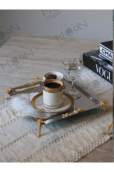 Moon Dizayn 6 Pieces (6 Persons) Standing Presentation Coffee Presentation Tray Decorative Tray Tray Tea