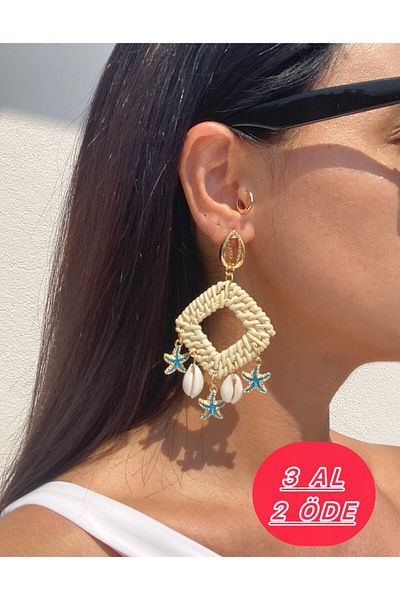 Atelier Licia Summer Earrings with Straw Detail, Seashell and Star Charm