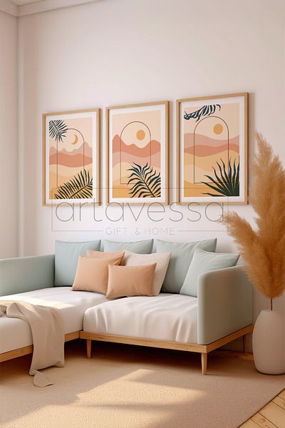 Artavessa 3 Piece Real Raw Wood Framed Painting Set - Model 18