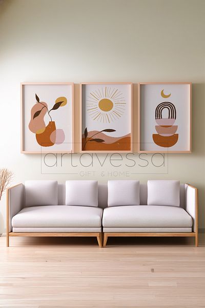 Artavessa 3 Piece Real Raw Wood Framed Painting Set - Model 8