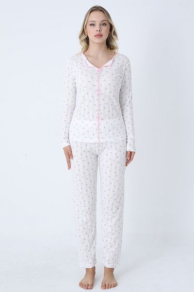 TURAY Catherine Basic Uzunkol 100% Bumbac Pijama Alb pentru Femei