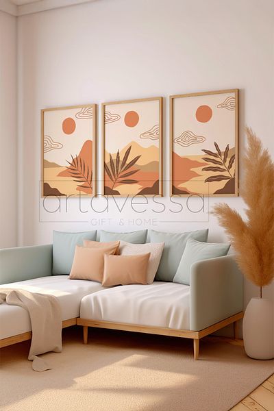 Artavessa Set de pictură cu rame din lemn brut din 3 piese - Model 14