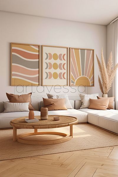 Artavessa Set de pictură cu rame din lemn brut din 3 piese - Model 9