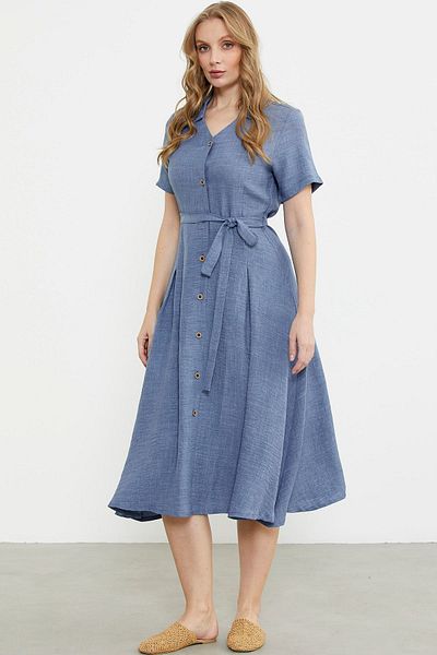 Sementa Φόρεμα με μακρύ πουκάμισο Linen Look - Indigo