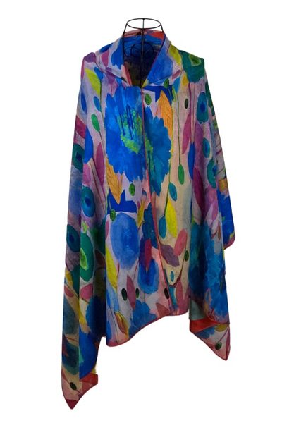 DACSHOP Luxury scarf made of natural silk, blue/red