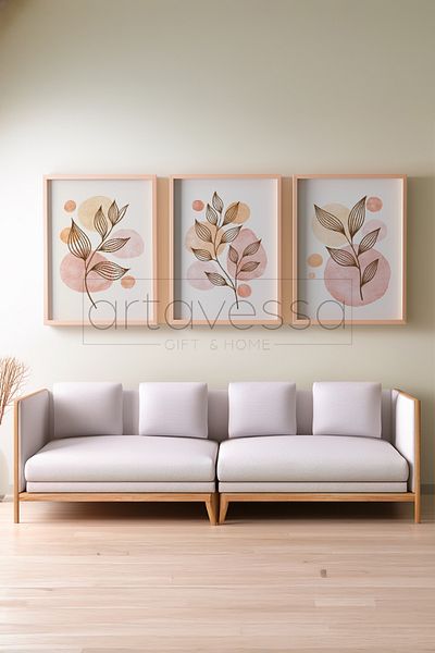 Artavessa 3 Piece Real Raw Wood Framed Painting Set - Model 1