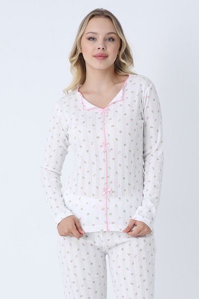 TURAY Catherine Basic Uzunkol 100% Bumbac Pijama Alb pentru Femei