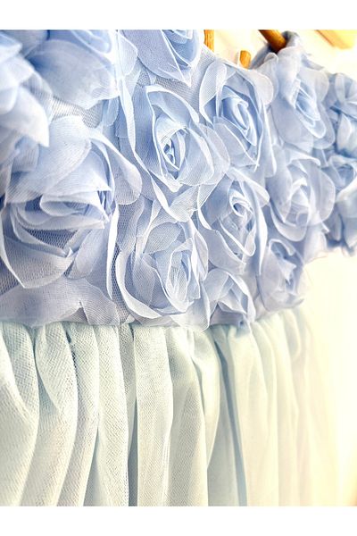 2kids2mom Baby Girl Blue Dress Short Sleeve Bow Birthday Party Wedding Special Occasion Tulle Lined Princess