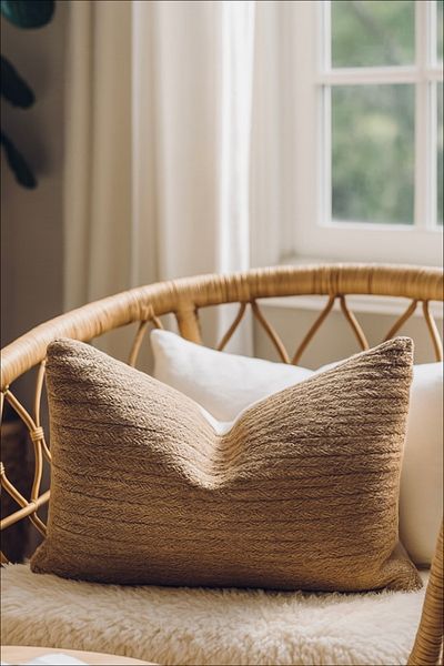 Cozy & Soft Natural Jute Knitted Decorative Throw Pillow Case – 30X50 Cm, Handmade Bohemian Style