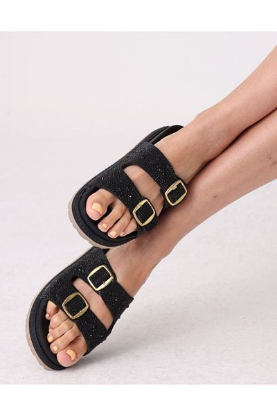 PAPUCUMUN DÜNYASI Women's Stone Double Buckle Comfort Sole Slippers