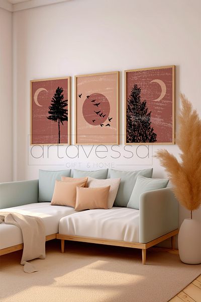 Artavessa 3 Piece Real Raw Wood Framed Painting Set - Model 25