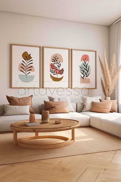 Artavessa Set de pictură cu cadru din lemn brut din 3 piese - Model 13