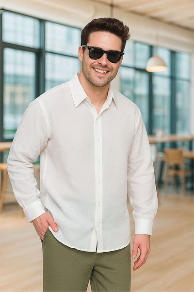 UTTBASİC White Oversize Textured Shirt