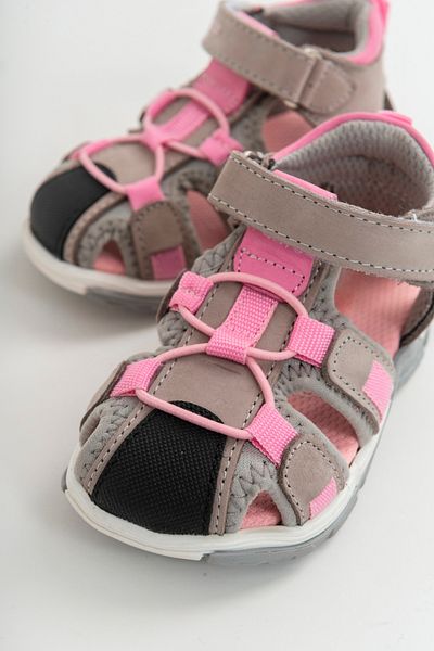 mnpc Sandale unisex pentru copii din piele gri-roz, ortopedice pentru exterior