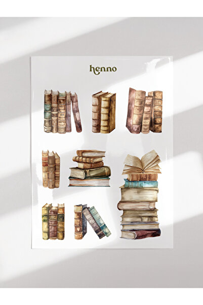 Henno Vintage Kitaplar Temalı Şeffaf Sticker Seti – Ajanda Süsleme, Bullet Jo...