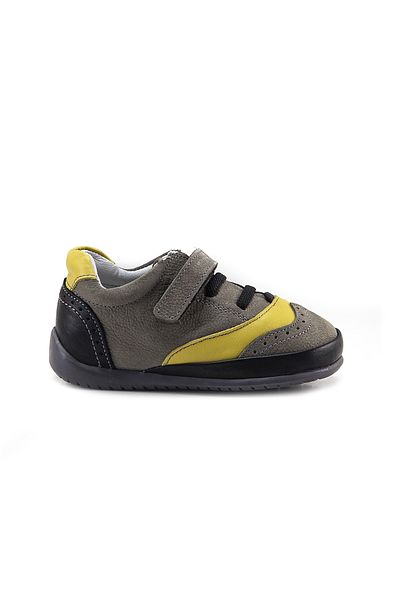 mnpc Pantofi unisex pentru copii din piele gri-galben cu suport ortopedic pentru primul pas