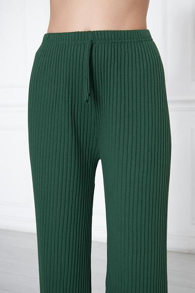 WOWA COMPANY Women's Elastic Waist Ribbed Loose Green Baggy Trousers