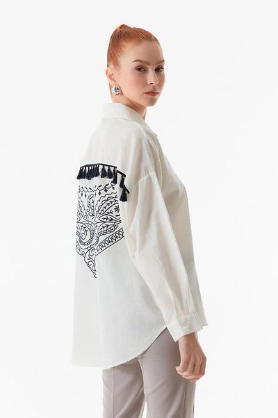MADAME MELEK Cămașă neagră cu model etnic 100% bumbac