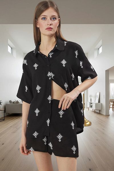 PayBuy Women's Ethnic Patterned Shally Fabric Comfortable Pajamas Set Stylish Appearance Long-Lasting Perfect Fit