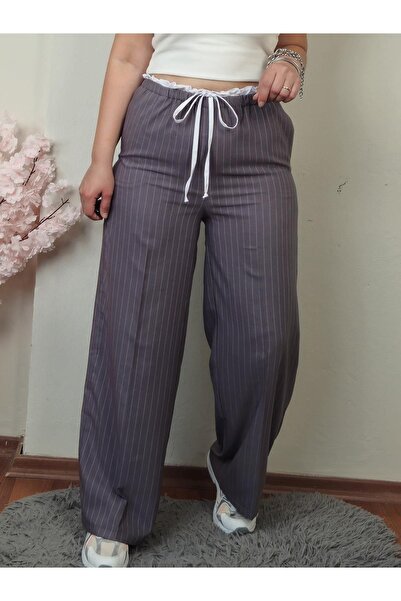 MADAME MELEK Kadın Yüksek Bel Bağcıklı Boxer Detaylı Palazzo Pantolon