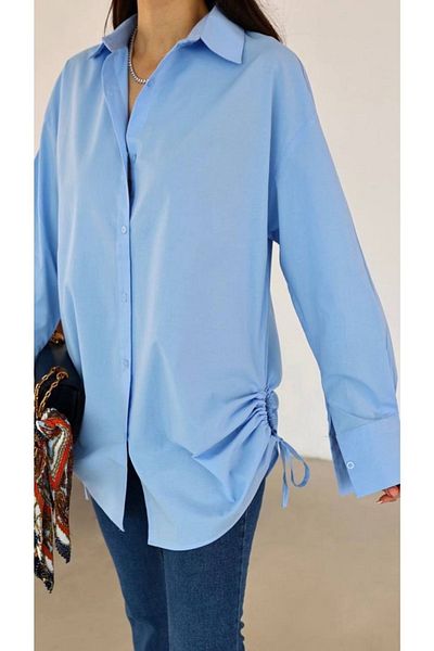MADAME MELEK Cămașă albastră Poplin Side Gathered