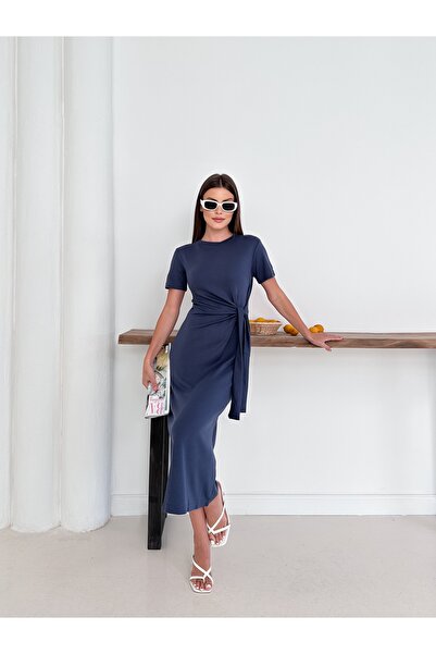 TrendyFashion Γυναικείο φόρεμα Otaku Anthracite Modal με λεπτομέρεια με κορδό...