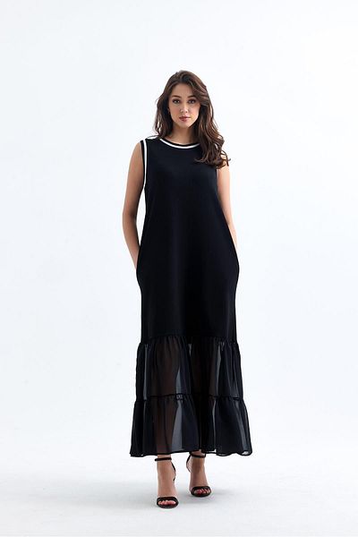 MADAME MELEK Sleeveless Chiffon Dress - Ribbed Skirt