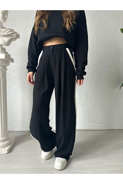 GAMZE ALPTEKİN Perolas Black Striped Design Trousers
