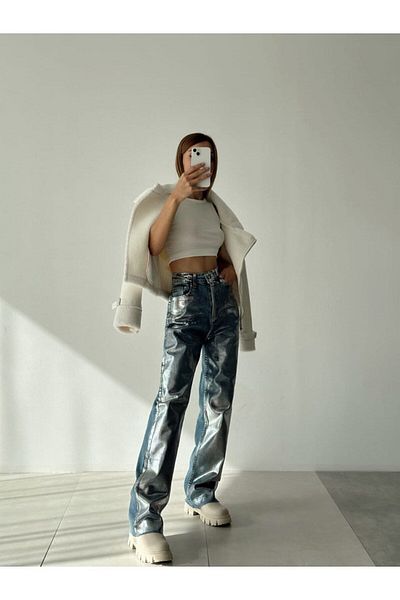 GAMZE ALPTEKİN Pantaloni Palazzo Jean din țesătură importată