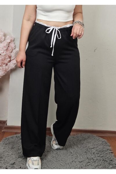 MADAME MELEK Kadın Yüksek Bel Bağcıklı Boxer Detaylı Palazzo Pantolon