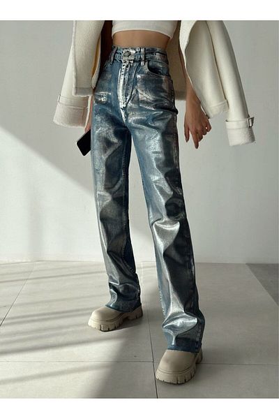 GAMZE ALPTEKİN Pantaloni Palazzo Jean din țesătură importată