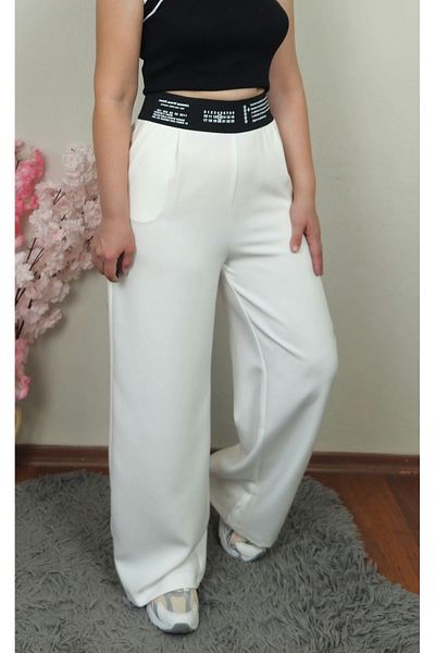 GAMZE ALPTEKİN Imported Fabric Elastic Waist Palazzo Trousers