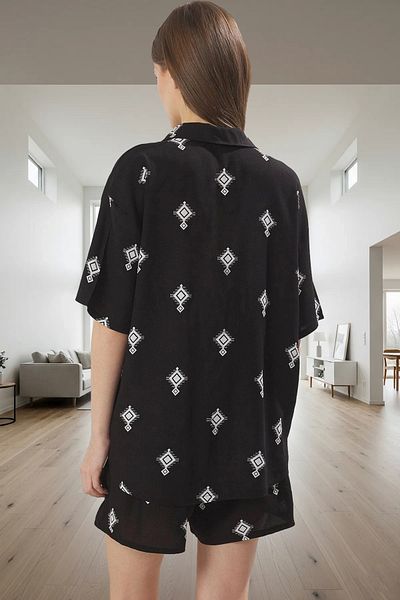 PayBuy Women's Ethnic Patterned Shally Fabric Comfortable Pajamas Set Stylish Appearance Long-Lasting Perfect Fit