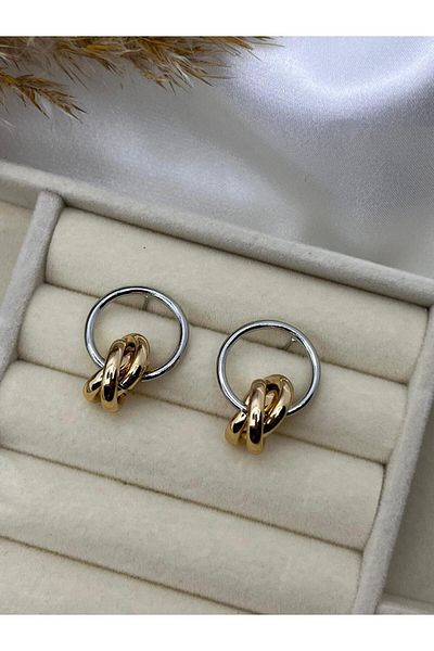 Yıldız Accessory Gold Endless Love Wrap Steel Earrings in Silver Hoop