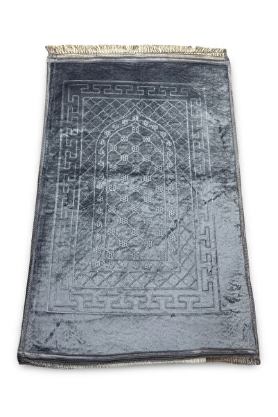 Muensu Gri Düz Peluş Seccade, Welsoft Lüks Seccade, Hac Umre, Hediyelik Seccade