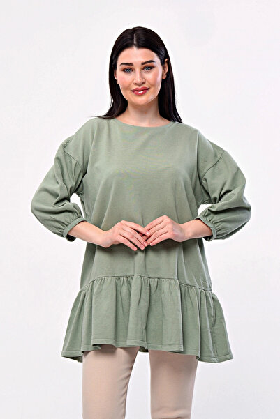 Stil Diva Plus Size Skirt Ruffle Detailed Half Balloon Sleeve Blouse171915