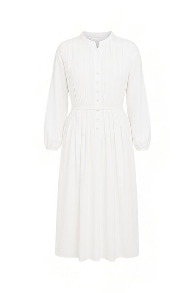 MODA MIHHEL Emina Nervürlü Beyaz Elbise