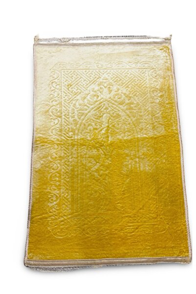 Muensu Sarı Düz Peluş Seccade, Welsoft Lüks Seccade, Hac Umre, Hediyelik Seccade