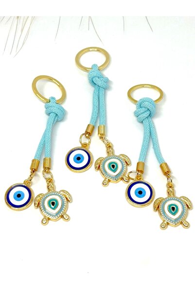 Azrua Breloc metalic cu ochi de piatră de broasca de țestoasă albastră, brelo...