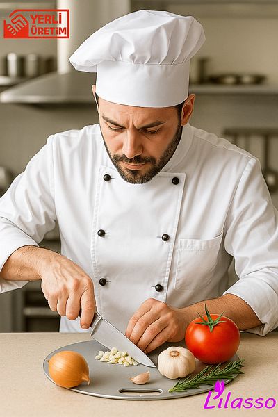 Lilasso Stainless Steel Round Kitchen Cutting-Chopping Board 30 cm Diameter (Antibacterial)