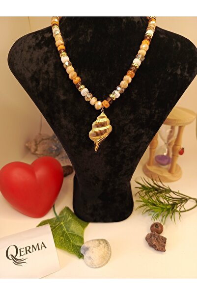 QERMA قلادة من الفولاذ التيتانيوم على شكل صدفة البحر هدية لعيد الميلاد ورأس ا...