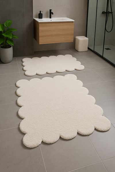 KEVLİNE Bathroom Mat Flat Daisy Shaped Double Toilet Set 80X120 - 50X80, Soft Soft Key
